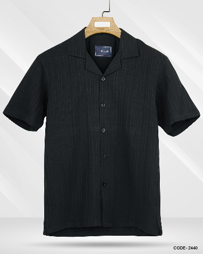 Bubble Stripe Cuban Collar Shirt